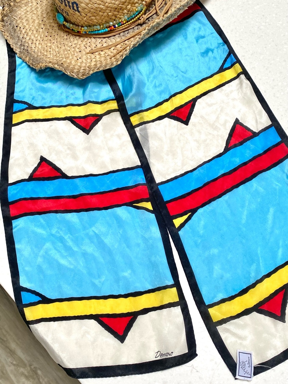 Striking SILK scarf/wrap w modern century retro YTK southwestern vibe